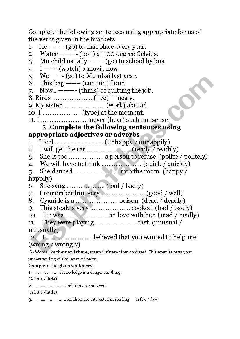 Gramma exercises worksheet