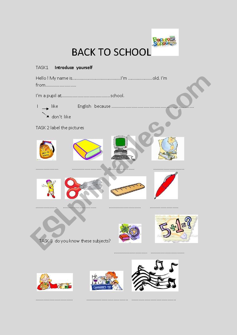 Back to school worksheet