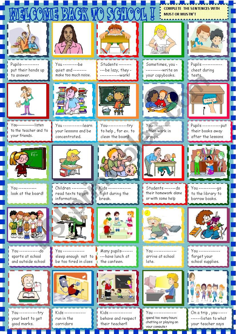 Must / musntn´t with school rules - ESL worksheet by spied-d-aignel