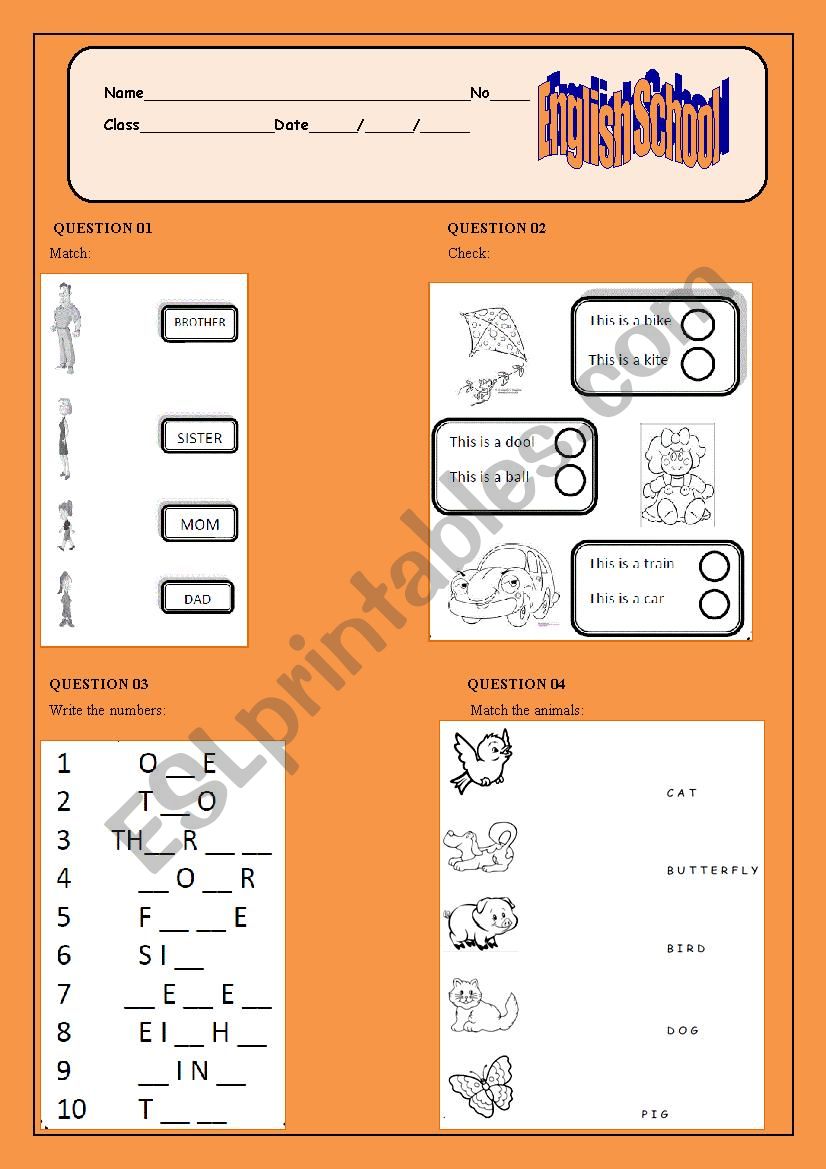 English Test worksheet