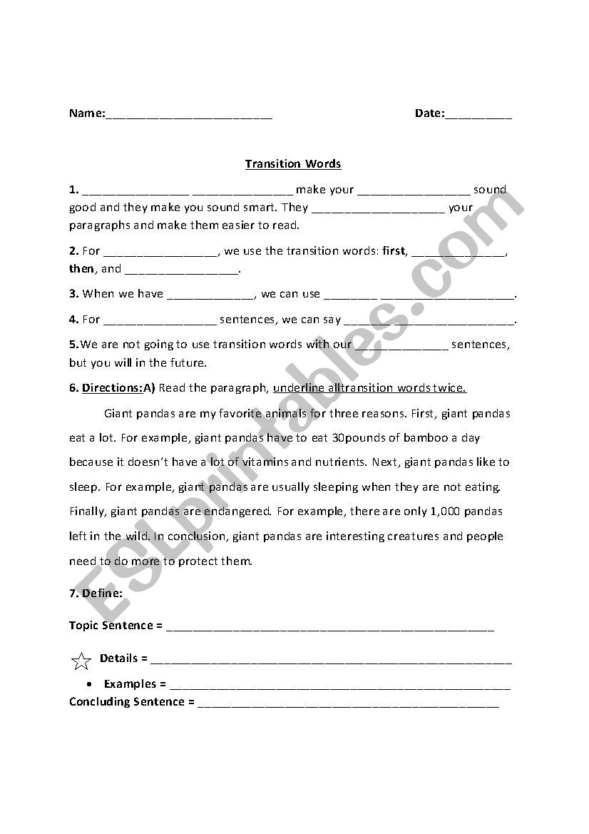 Introduction to Paragraph Writing Using Sequencing Words