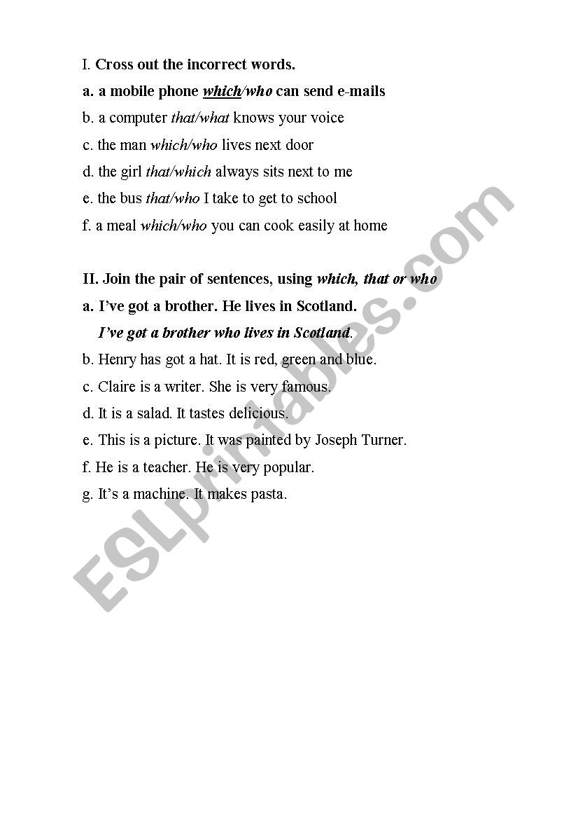 Relative Pronouns worksheet