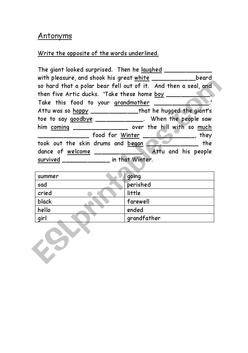 Antonyms worksheet