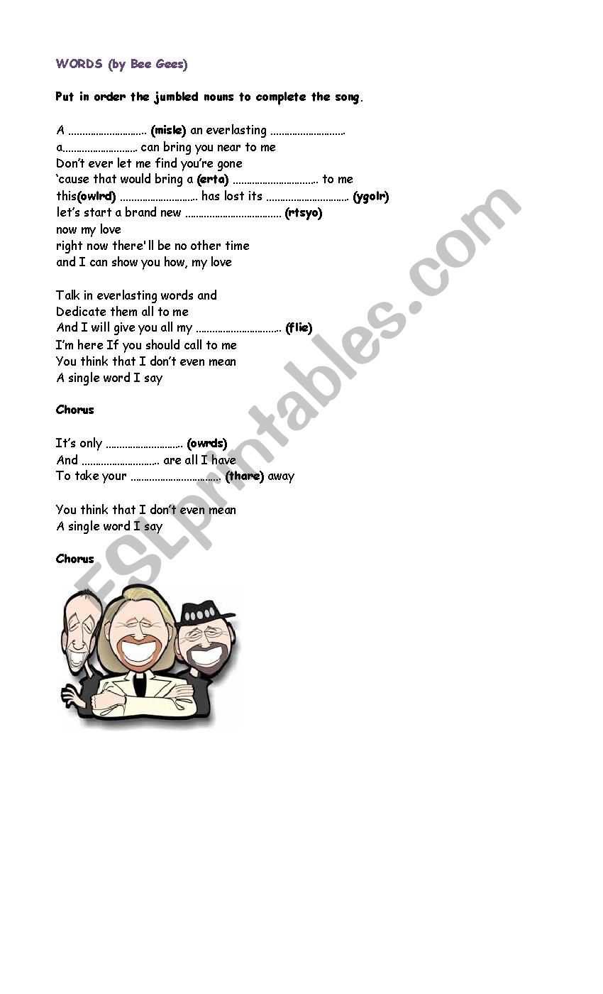 Words (by Bee Gees) worksheet