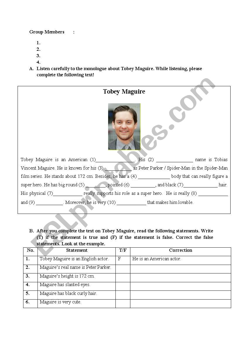 DESCRIBING PEOPLE worksheet