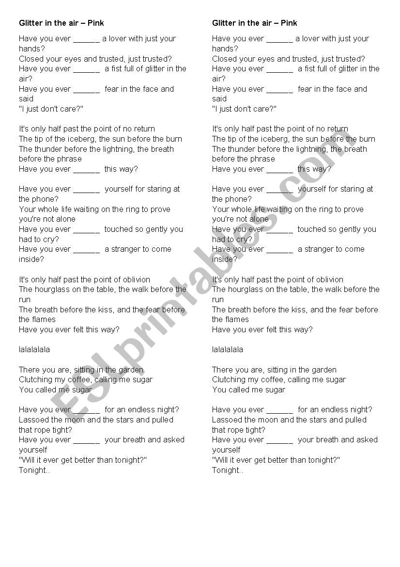 Glitter in the air worksheet