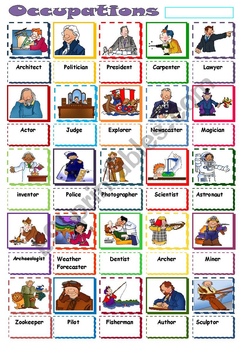 Occupations worksheet