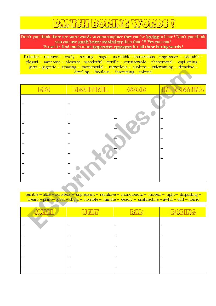 Banish boring words ! worksheet