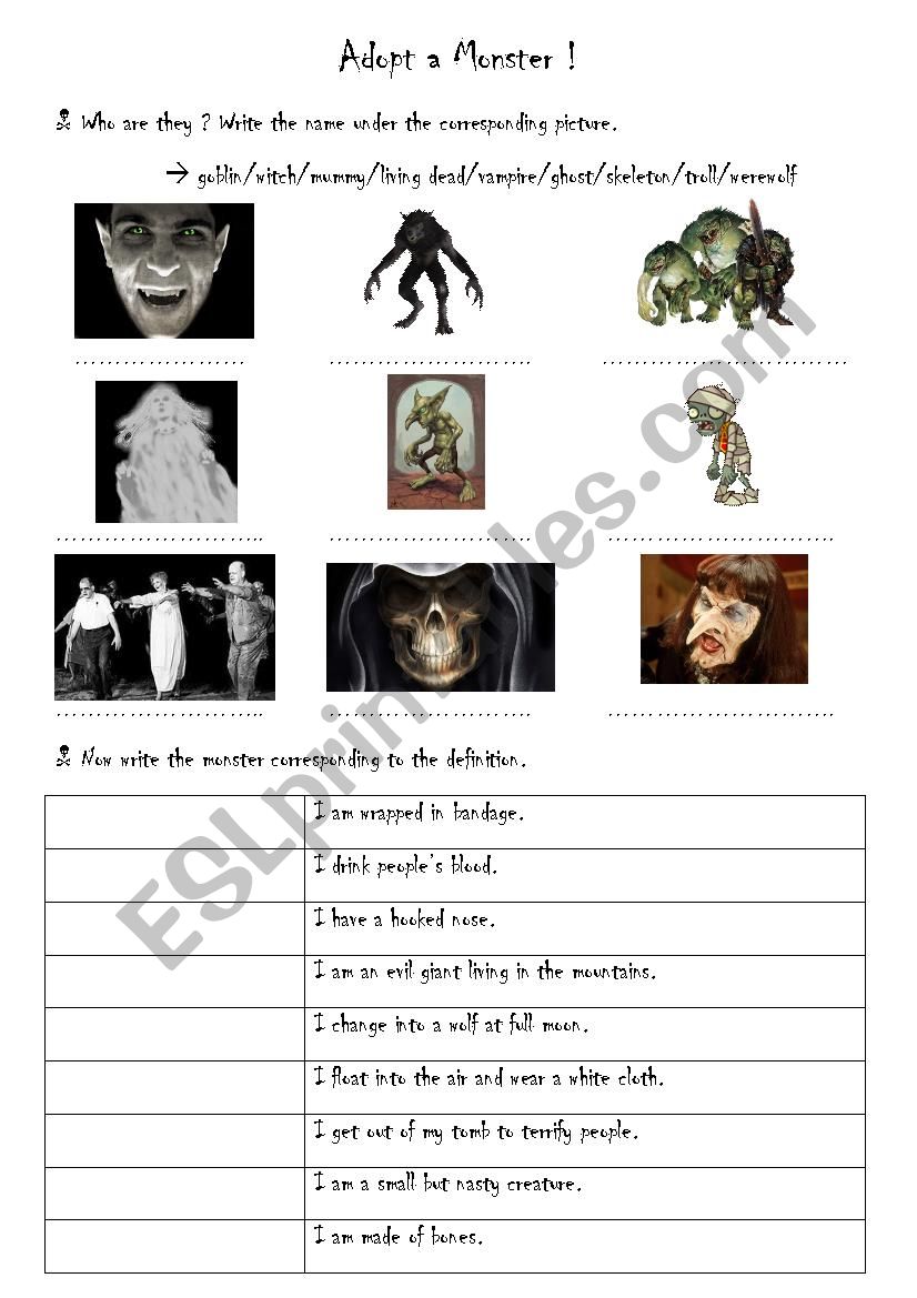 Adopt a monster worksheet