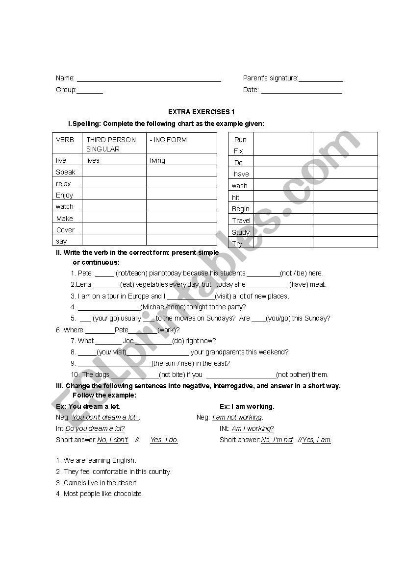 Reviewing tenses worksheet