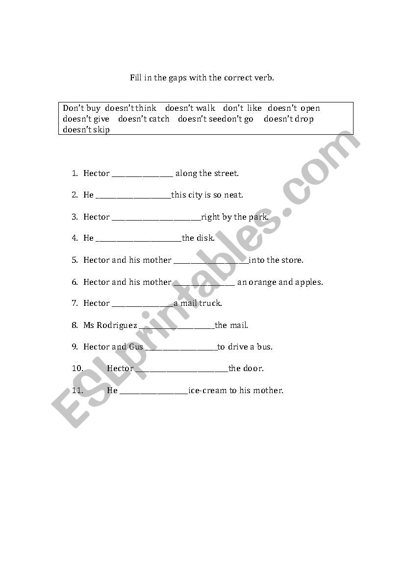 prsent simple negative worksheet