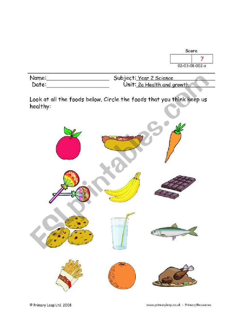 Healthy Foods worksheet