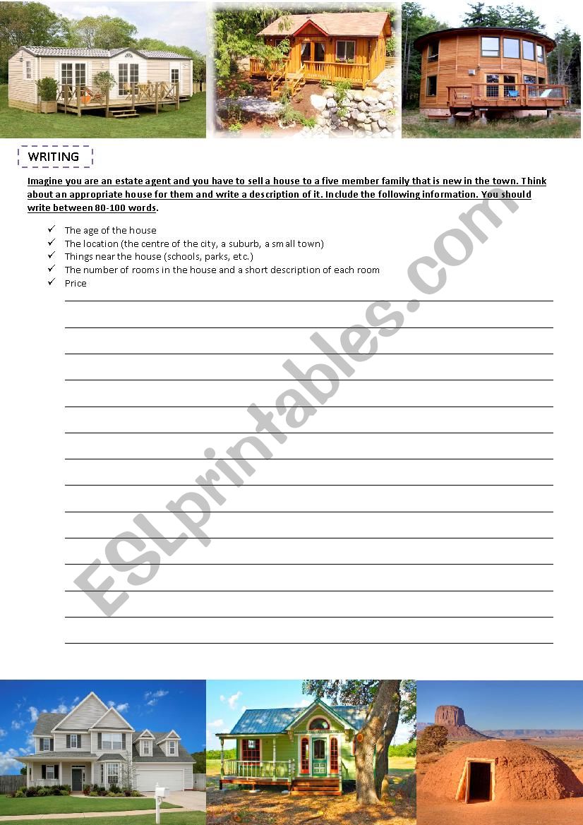 Writing Time: Sell a house! - ESL worksheet by Antoalem