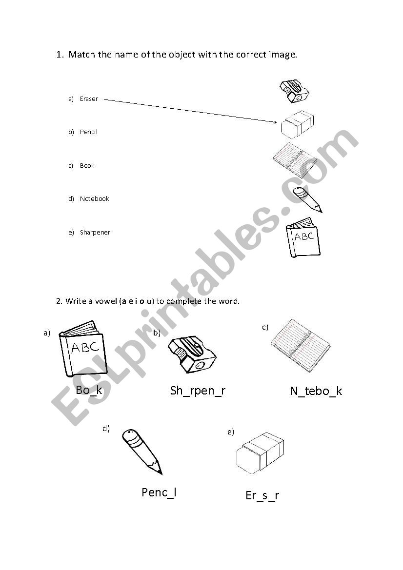 School supplies  worksheet