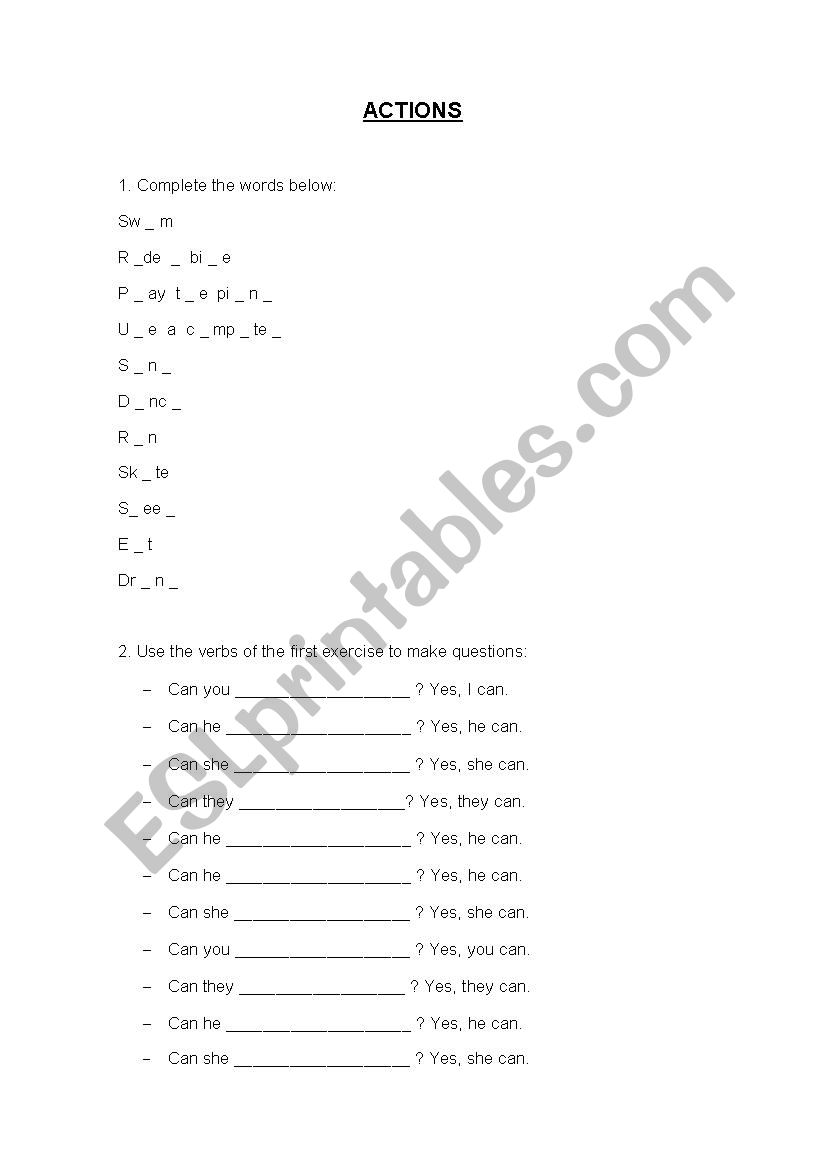 Actions in English worksheet