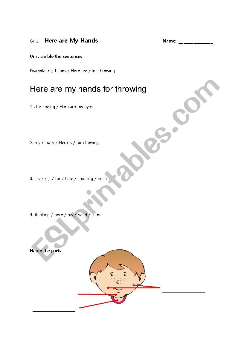 Learning Body Parts worksheet