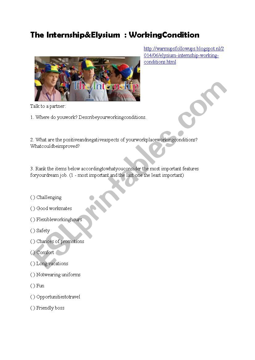 Movie: The internship worksheet