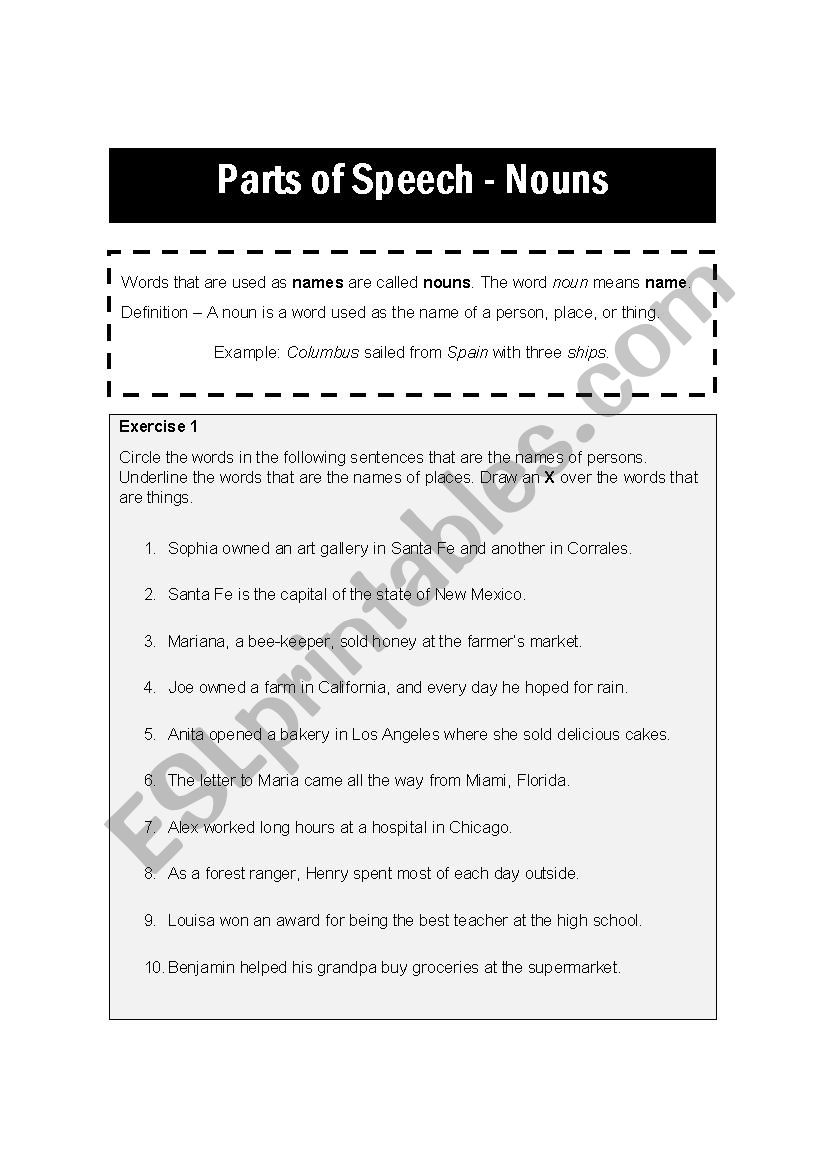 Parts of Speech - Nouns worksheet