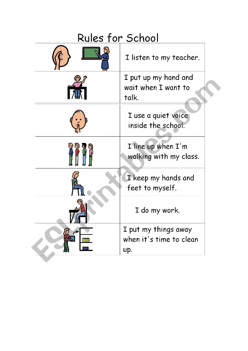 rules for school worksheet