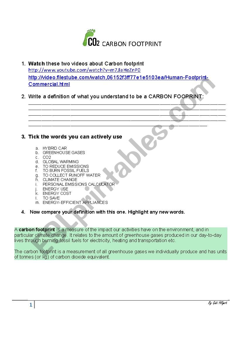 Carbon Footprint worksheet