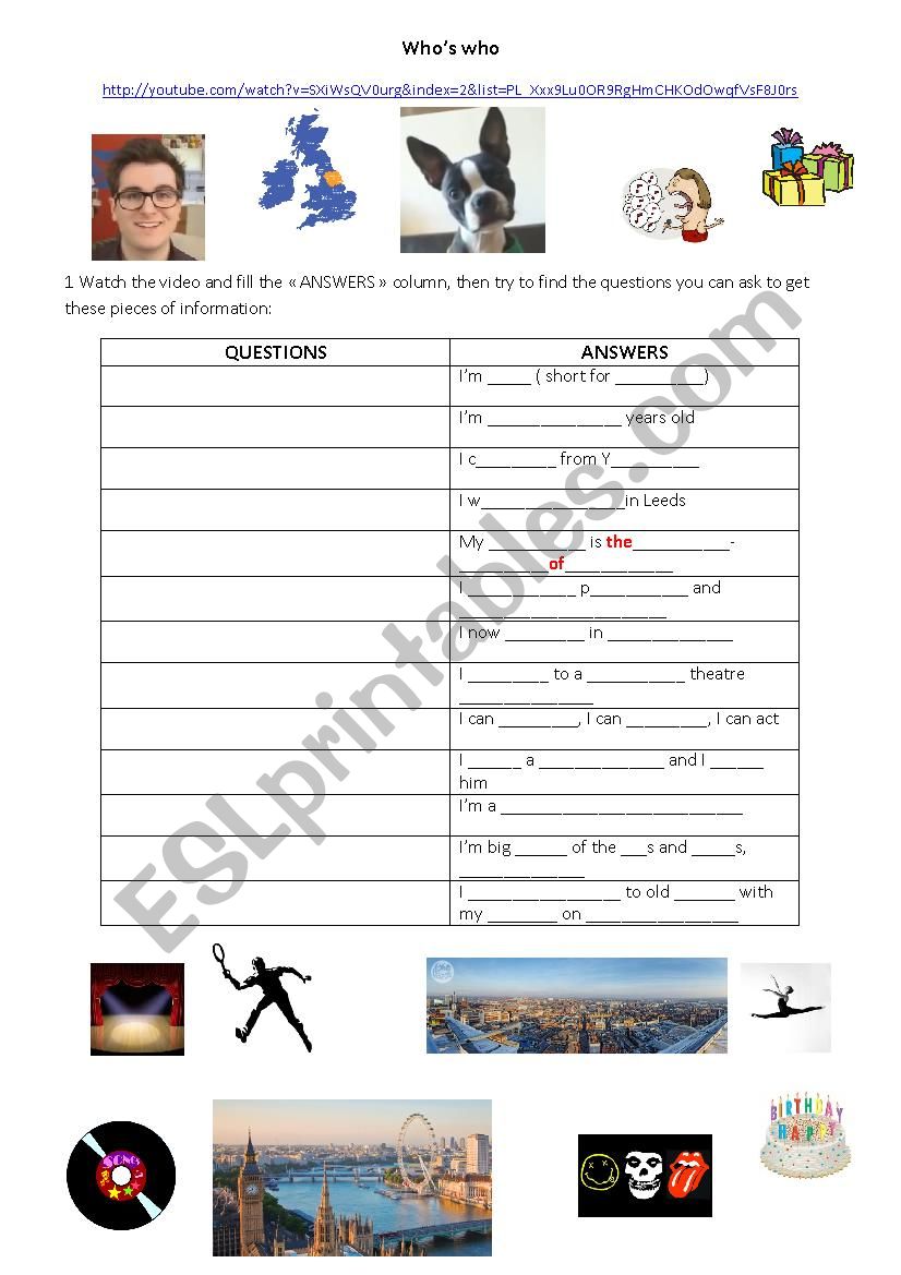 Whos who worksheet