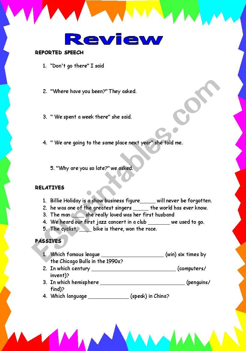 review GRAMMAR WORKSHEET 16  worksheet