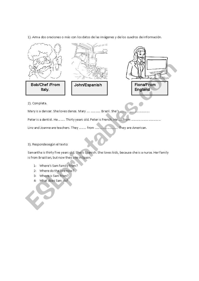 Jobs and Places worksheet