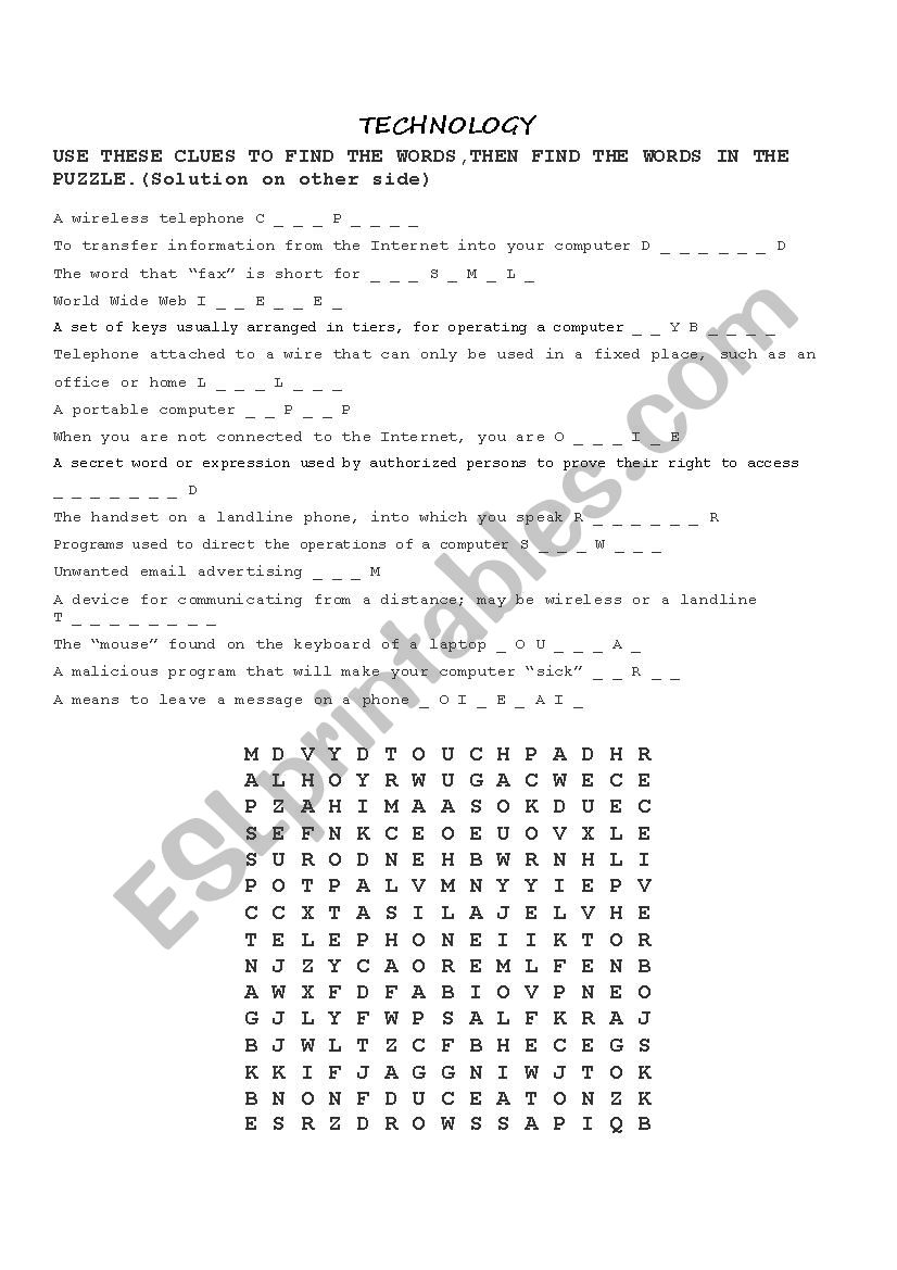 TECHNOLOGY Word Search worksheet