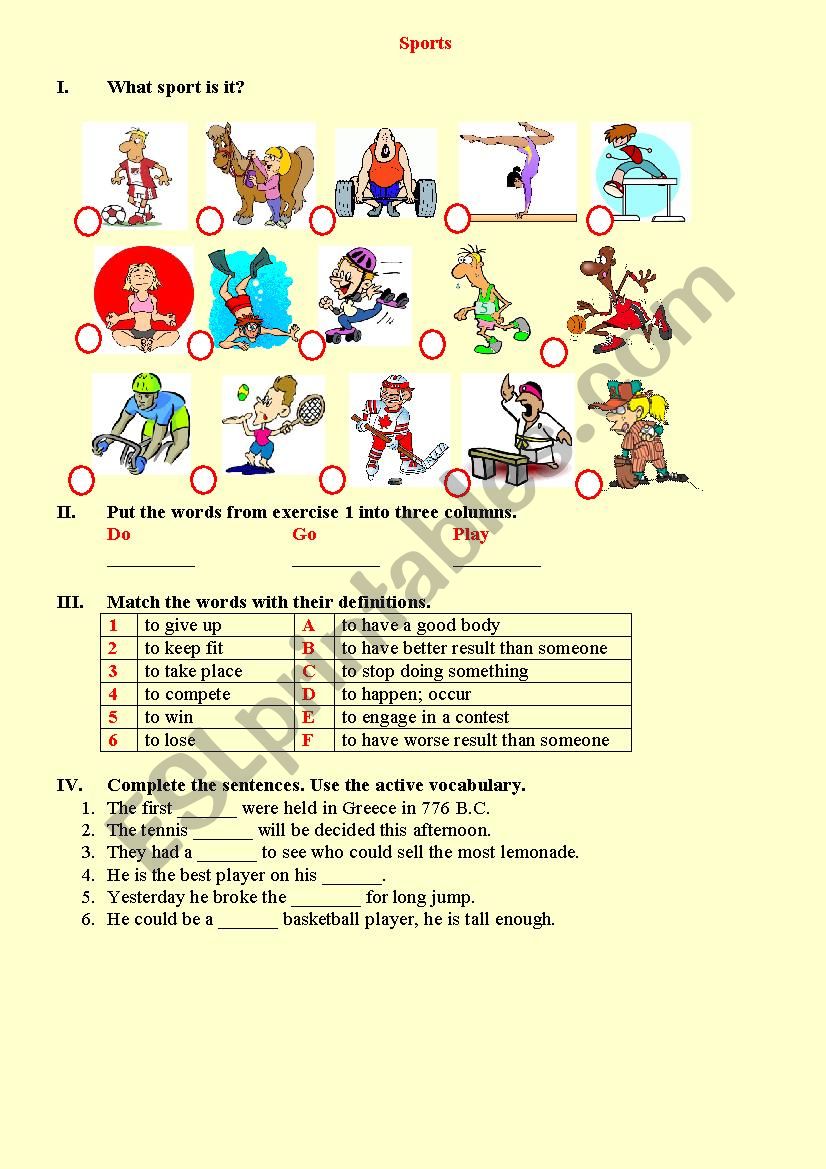 Sports worksheet