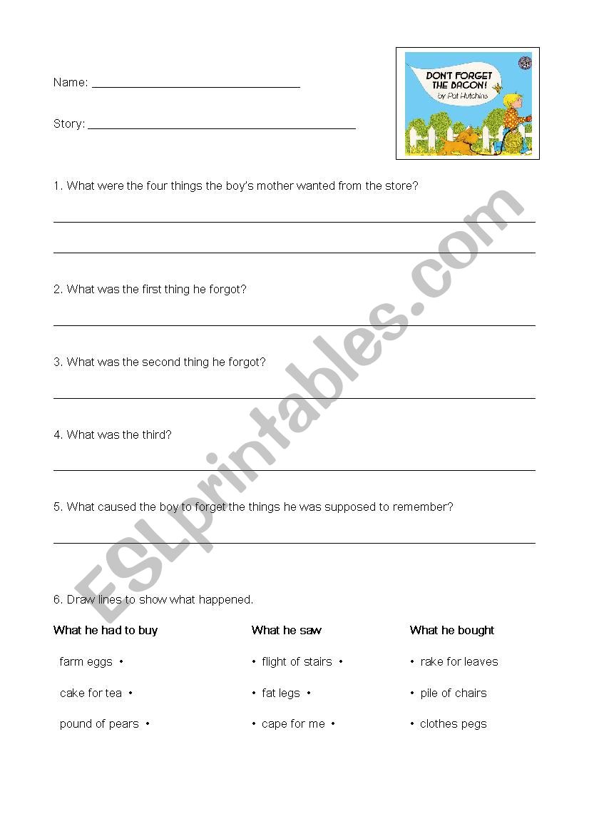 Don´t Forget the Bacon reading comprehension - ESL worksheet by kenzn516