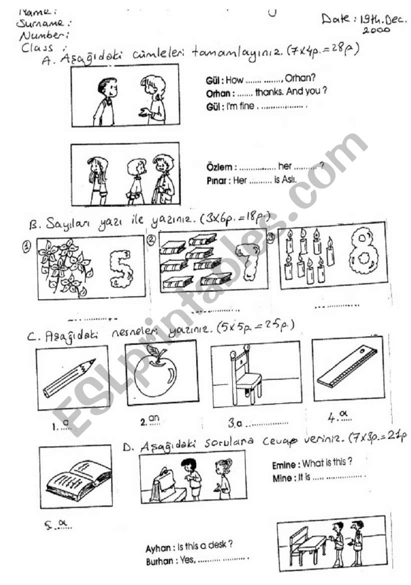 exam worksheet