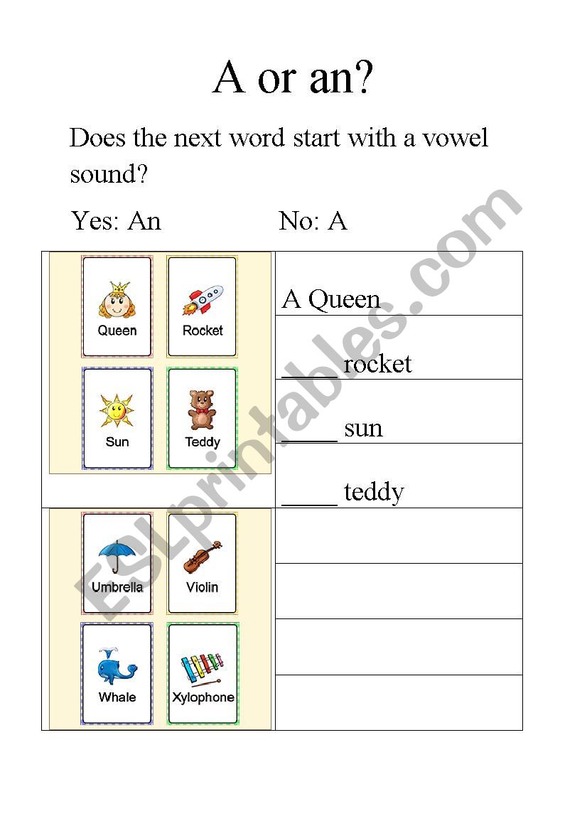 A or An worksheet