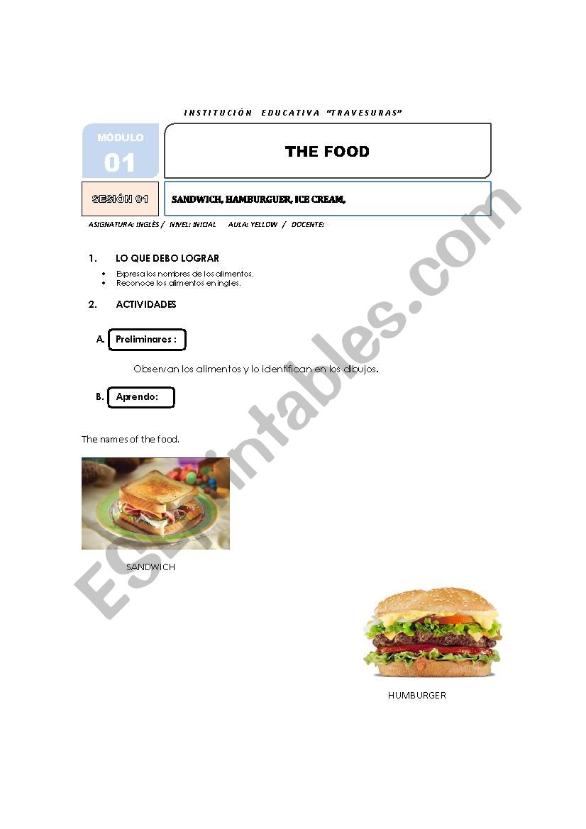 The Food worksheet