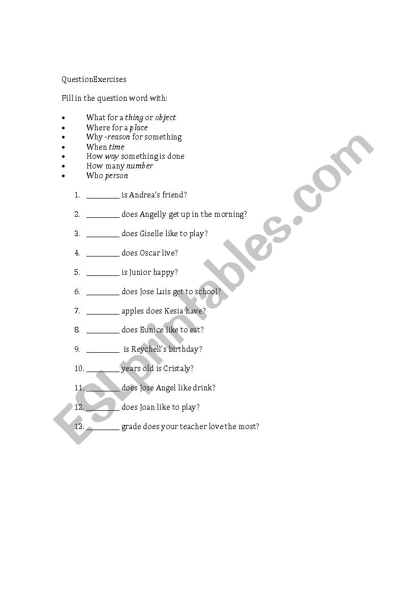 Basic question exercise  worksheet