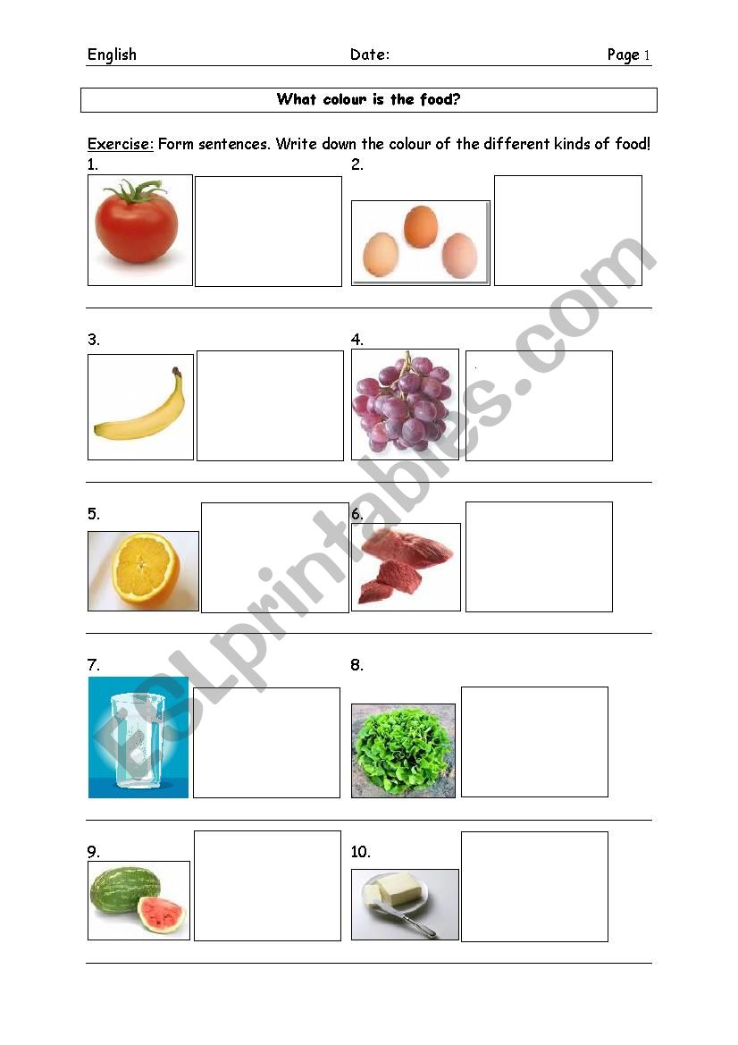 Food and Colours worksheet
