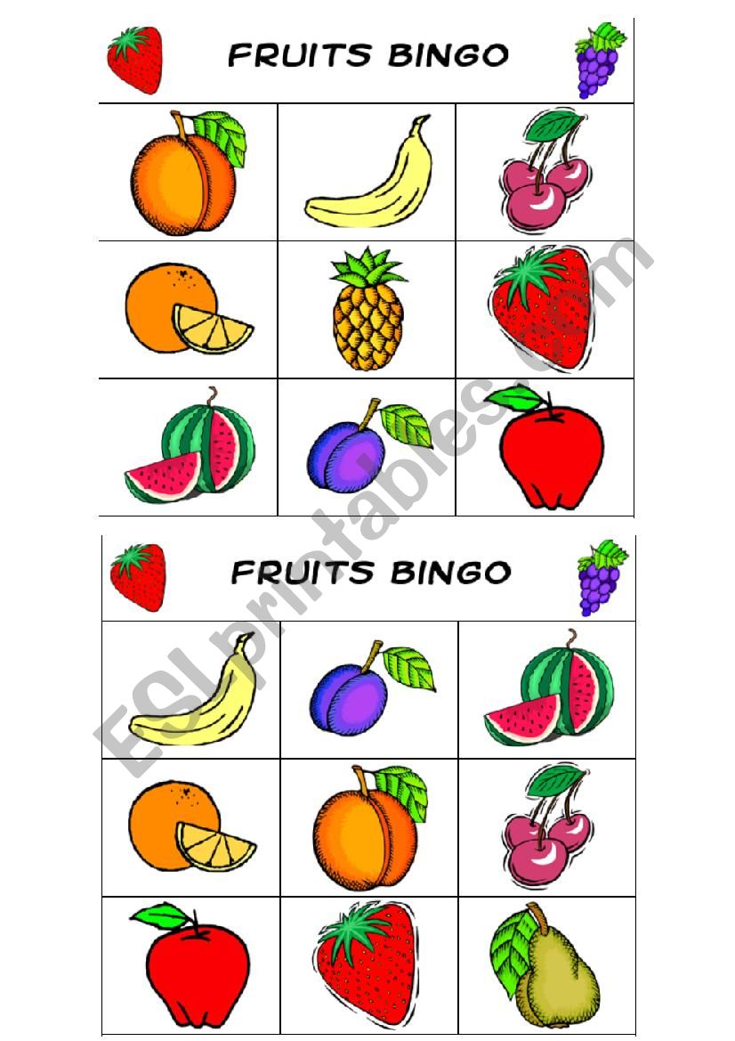 Fruits Bingo set 3 worksheet