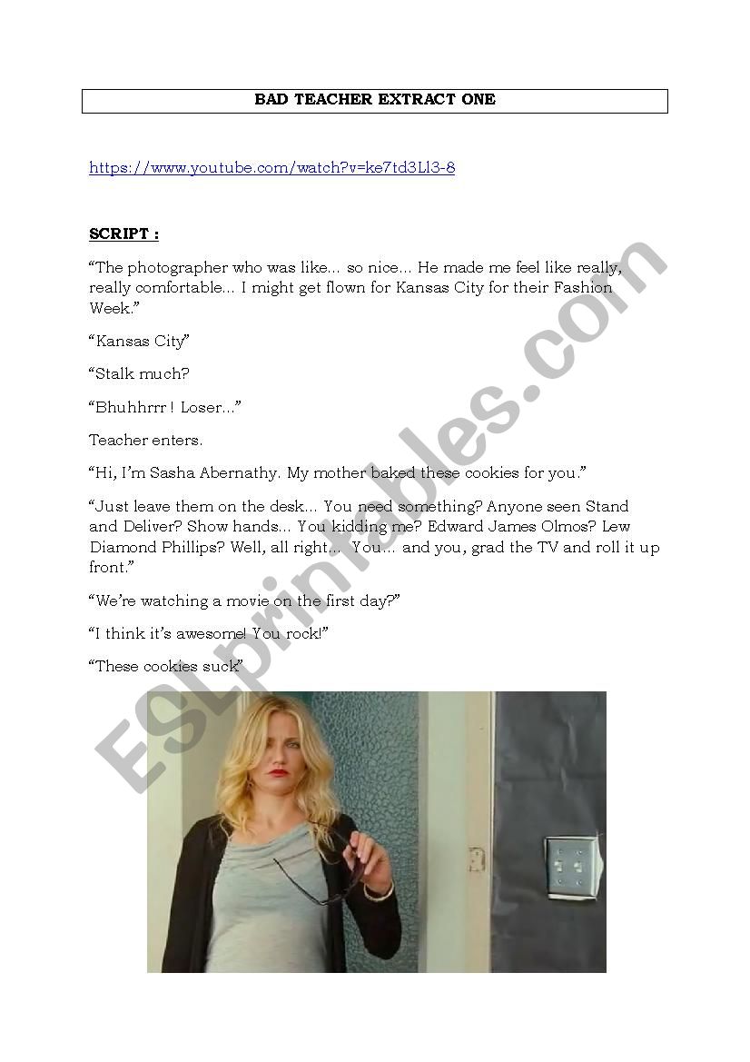 Film : Bad teacher worksheet