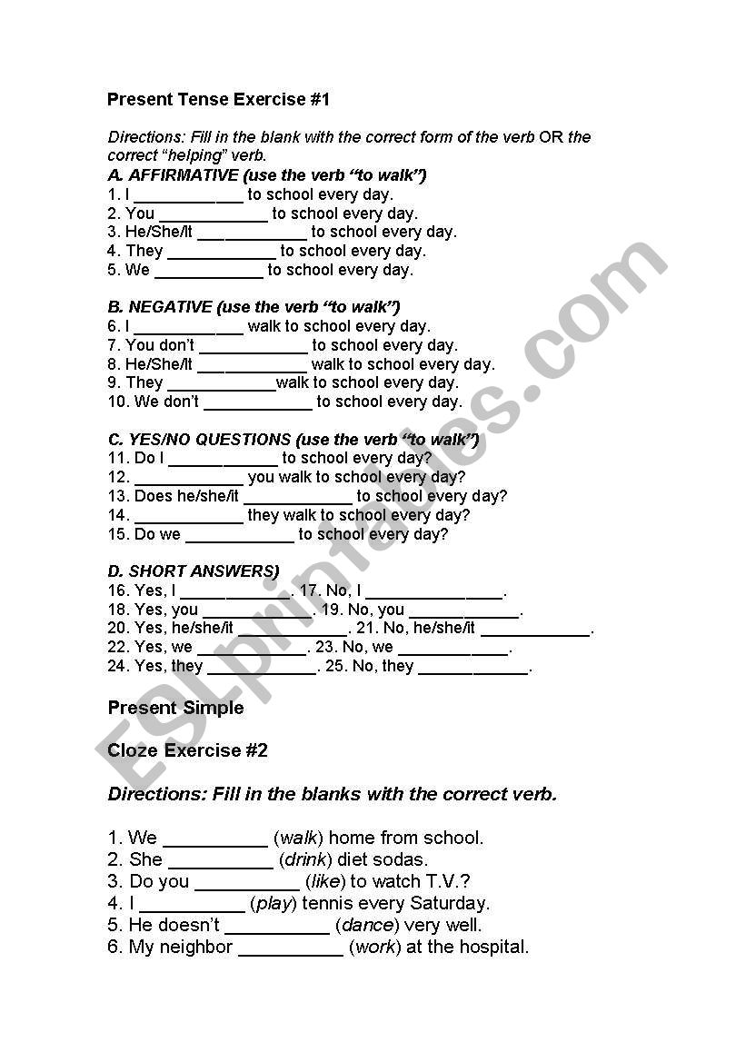 Simple present excersice worksheet