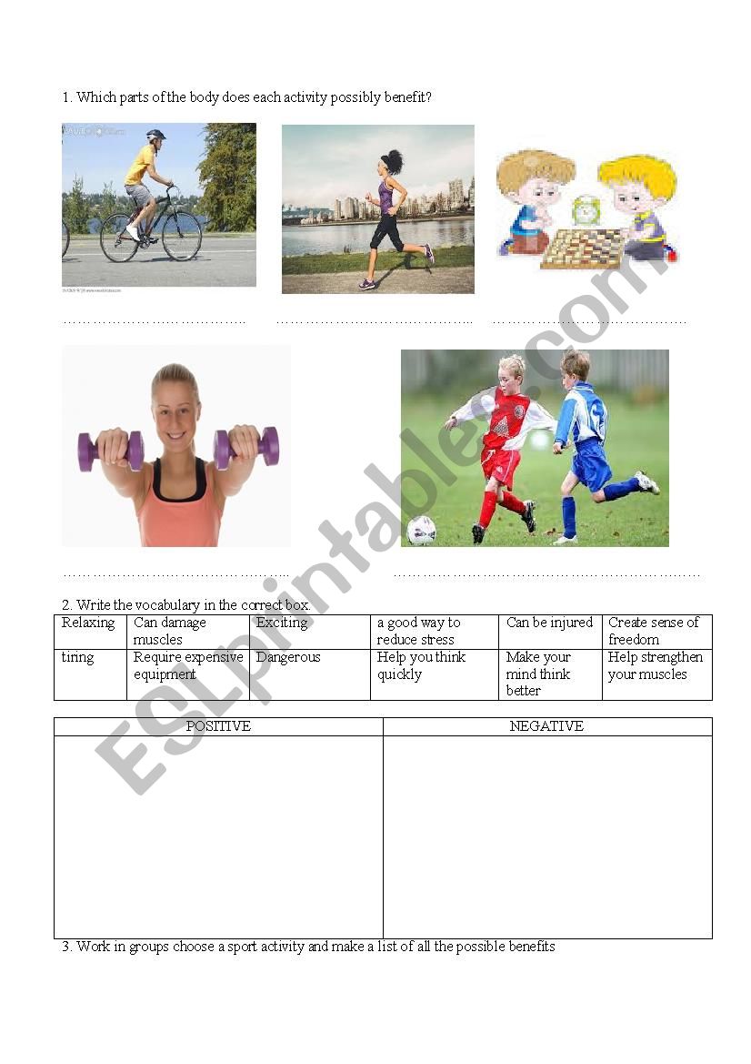 sports and their benefits worksheet