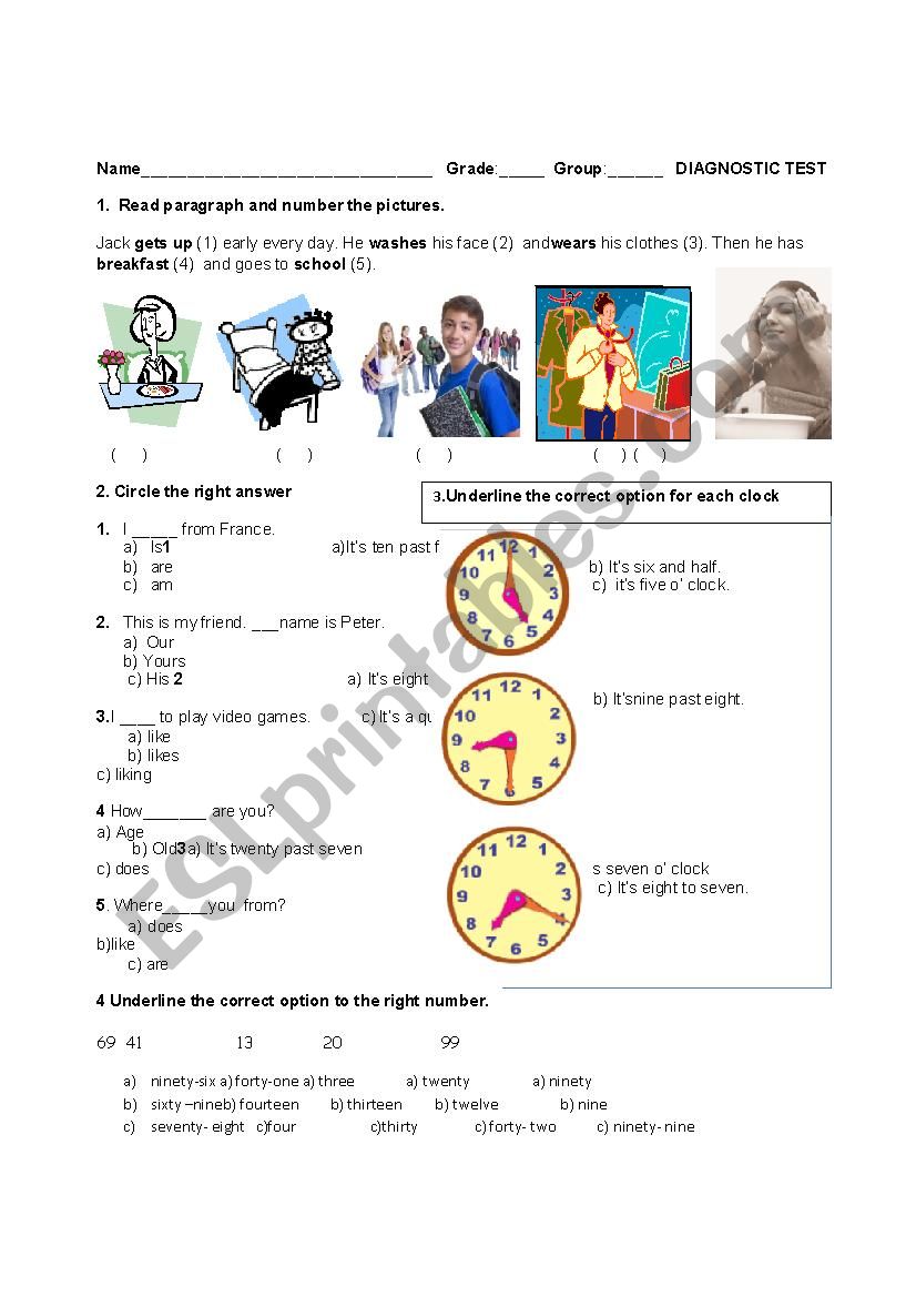 Diagnostic Test 7th grade worksheet