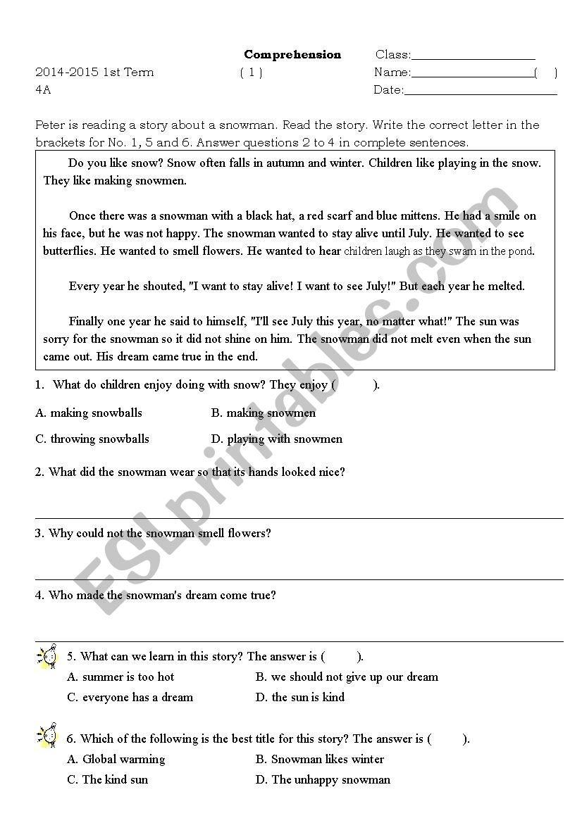 comprehension - ESL worksheet by mimosatsz