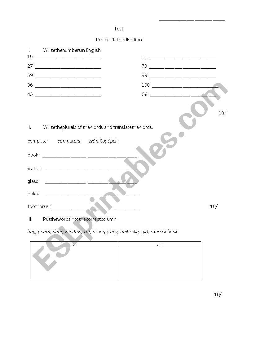 Test Project 1 Third Edition worksheet
