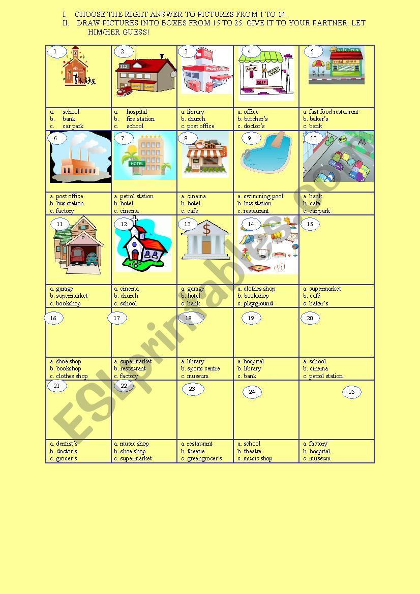 Places in a town worksheet