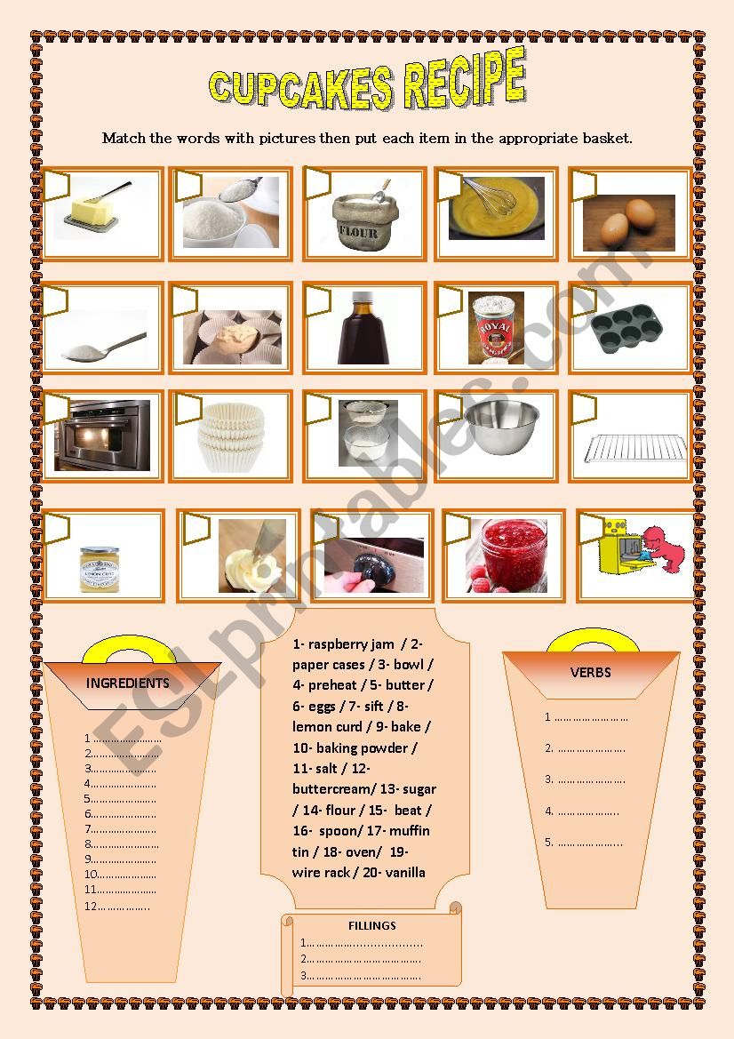 Cupcakes Recipe worksheet