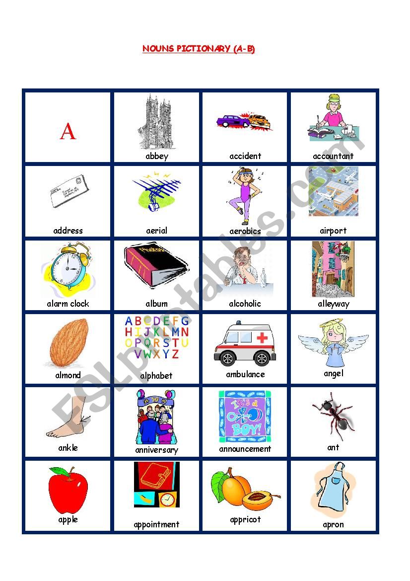 NOUNS PICTIONARY1 worksheet