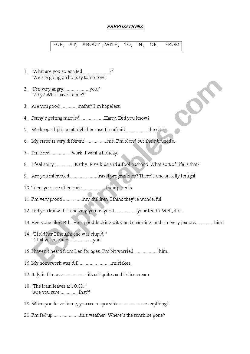 Prepostions worksheet