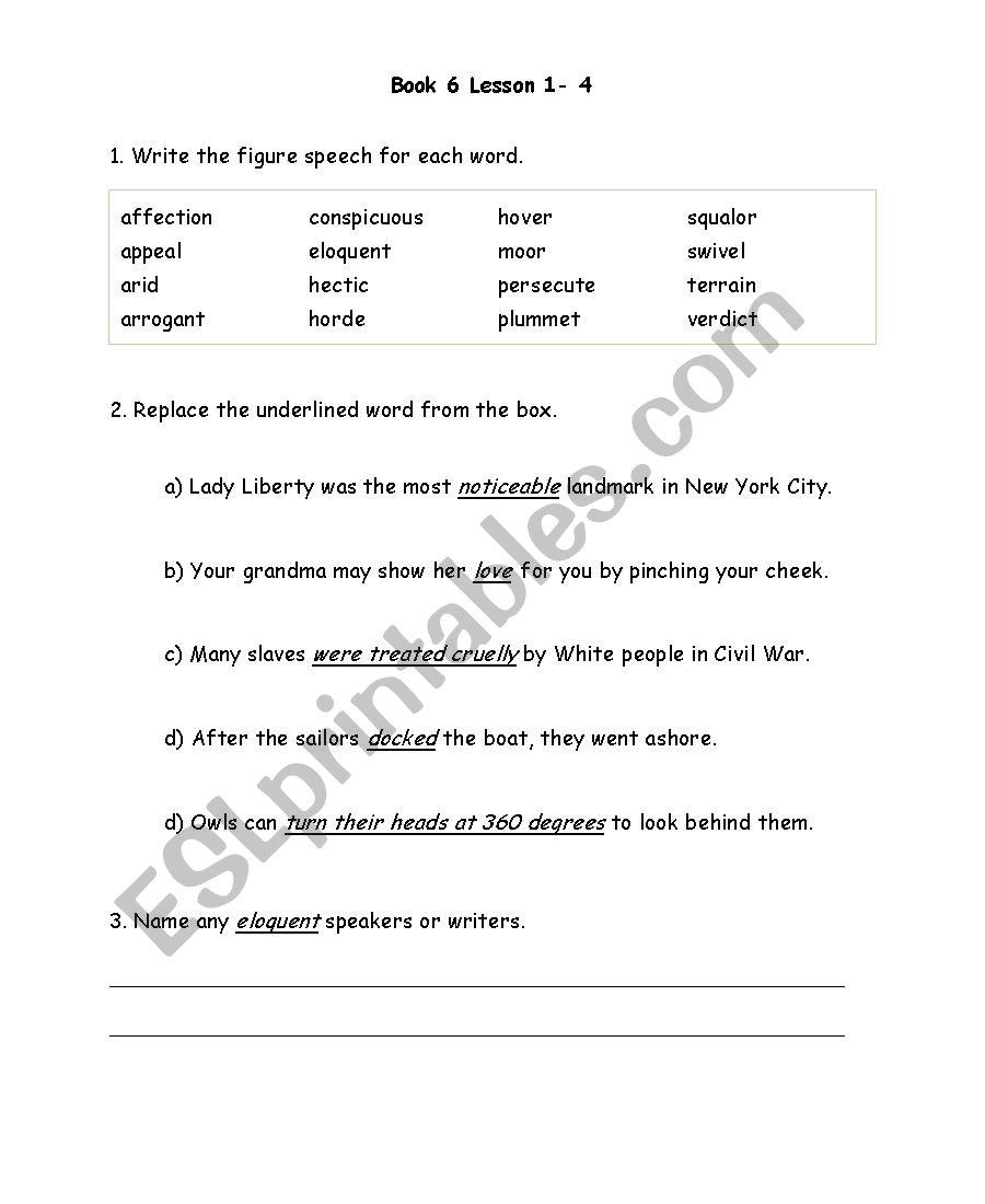  Vocabulary worksheet