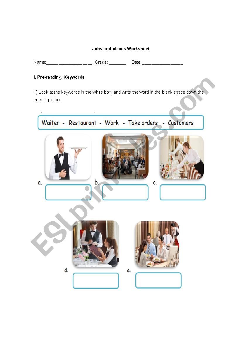 Jobs and places worksheet worksheet