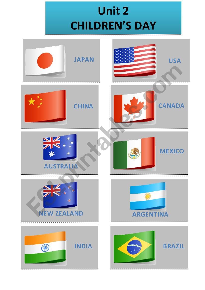 Countries and flags worksheet
