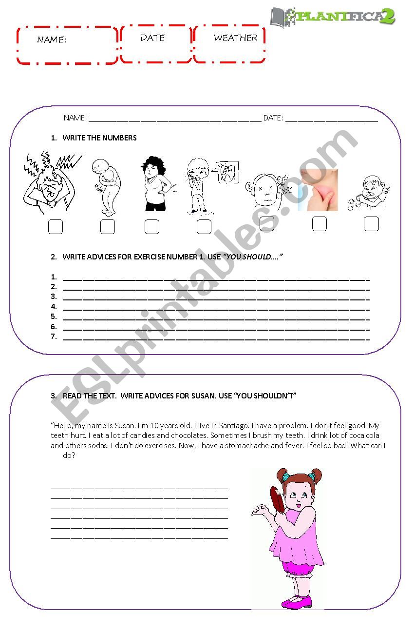 Health and habits worksheet